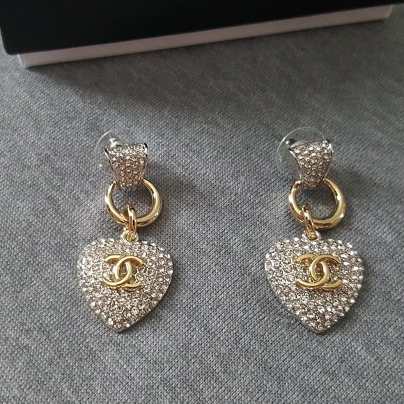 CHANEL Jewelry - CHANEL Heart Crystals Dangling Earrings